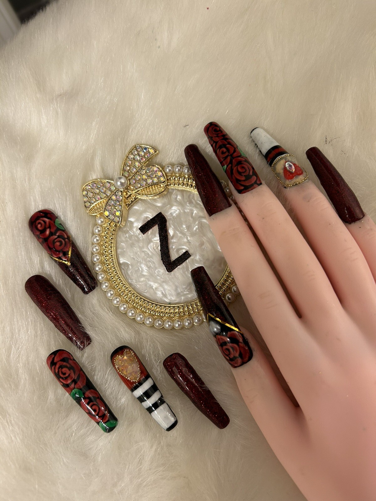 Z NAILZ! Gorgeous Set Of Handmade 3XL Black/Red Ballerina Press On Nails