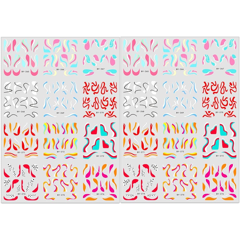 Colorful Wave Lines Nail Art Stickers for Girls – Neon Ribbon Strips Water Tr…