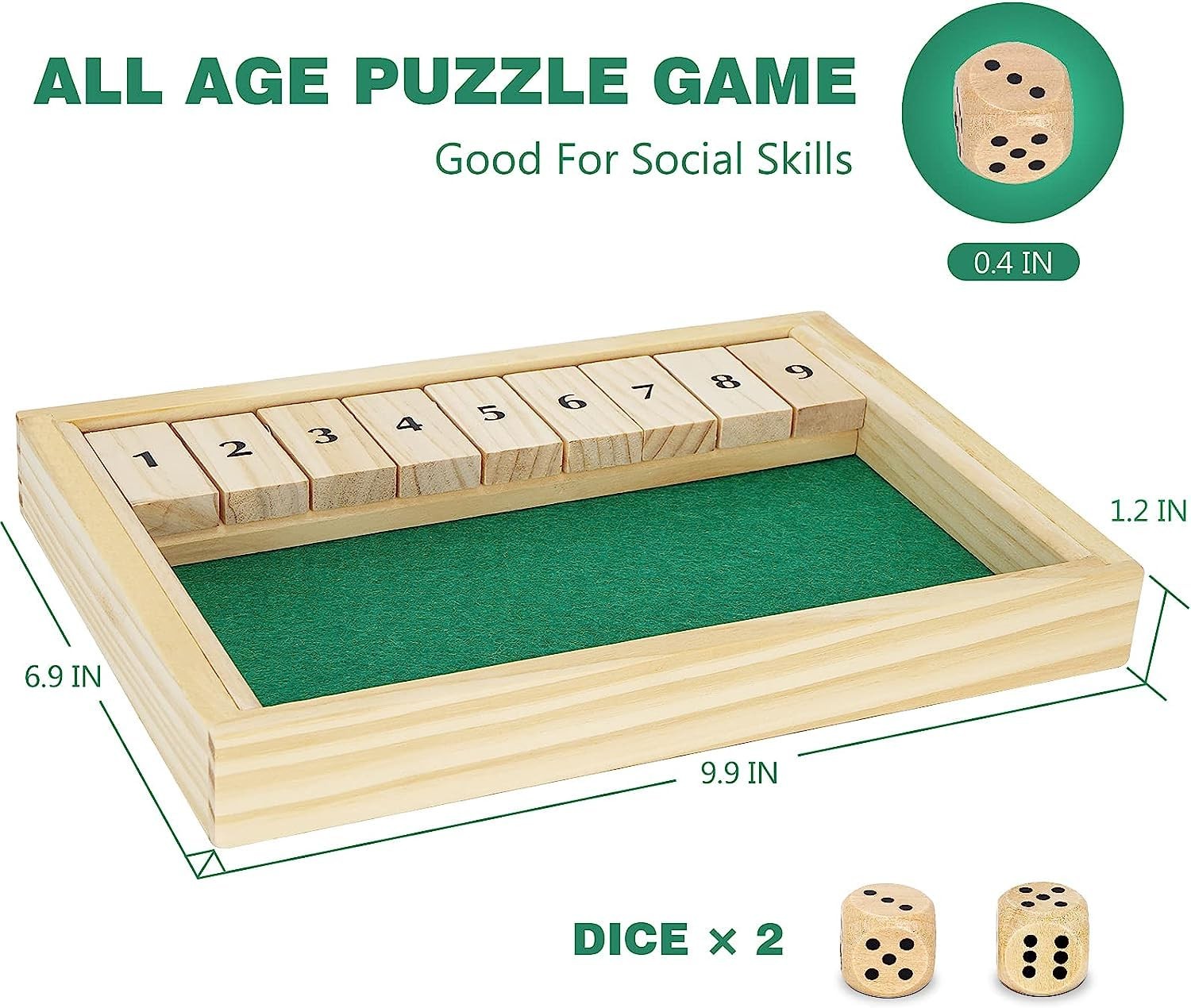 Win SPORTS Wooden Shut The Box Game – Dice 2 Player,Board Large, Wood