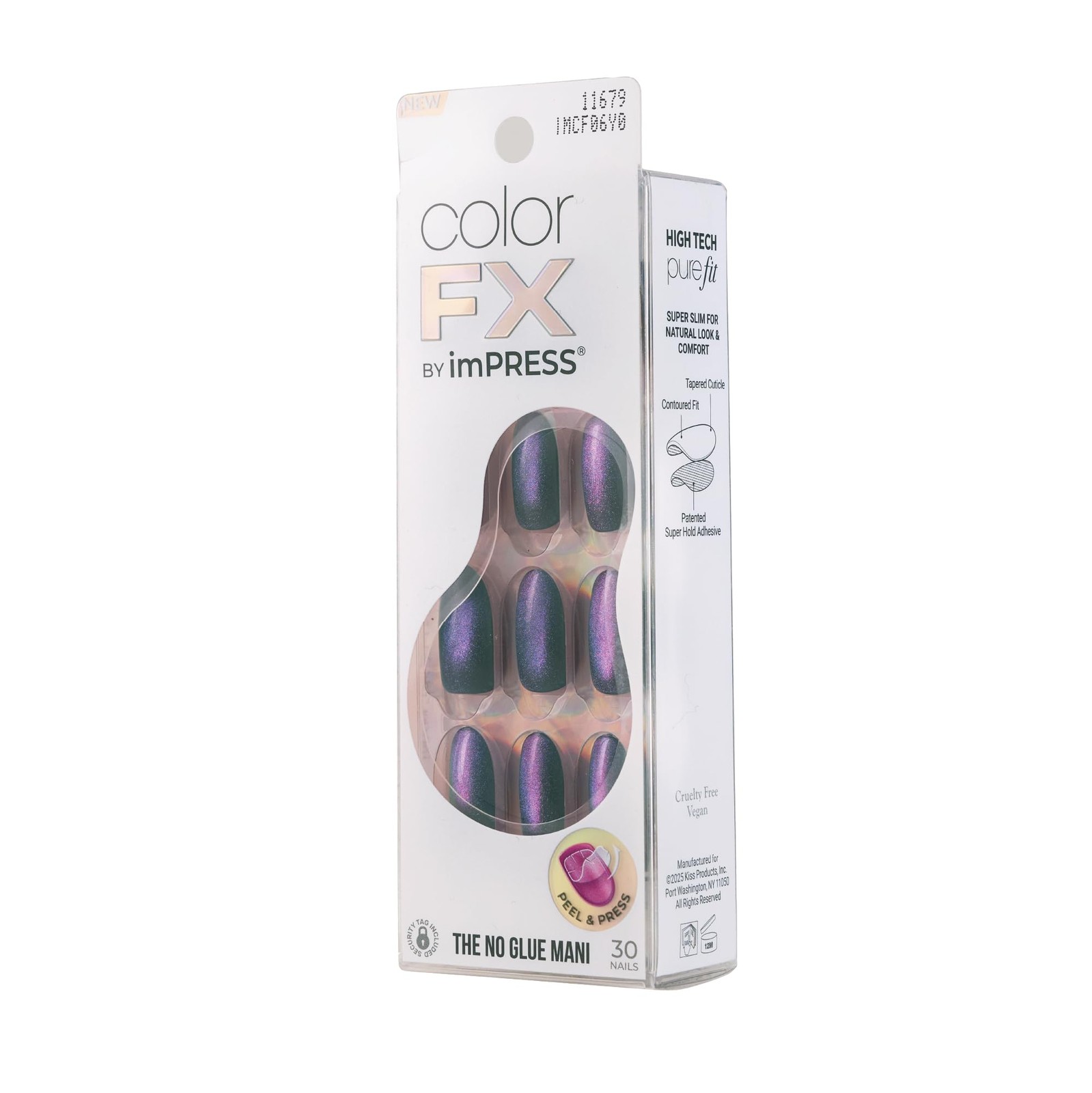 KISS Impress Color FX No Glue Mani 30 Pcs Press on Nails, Medium, Free Mind