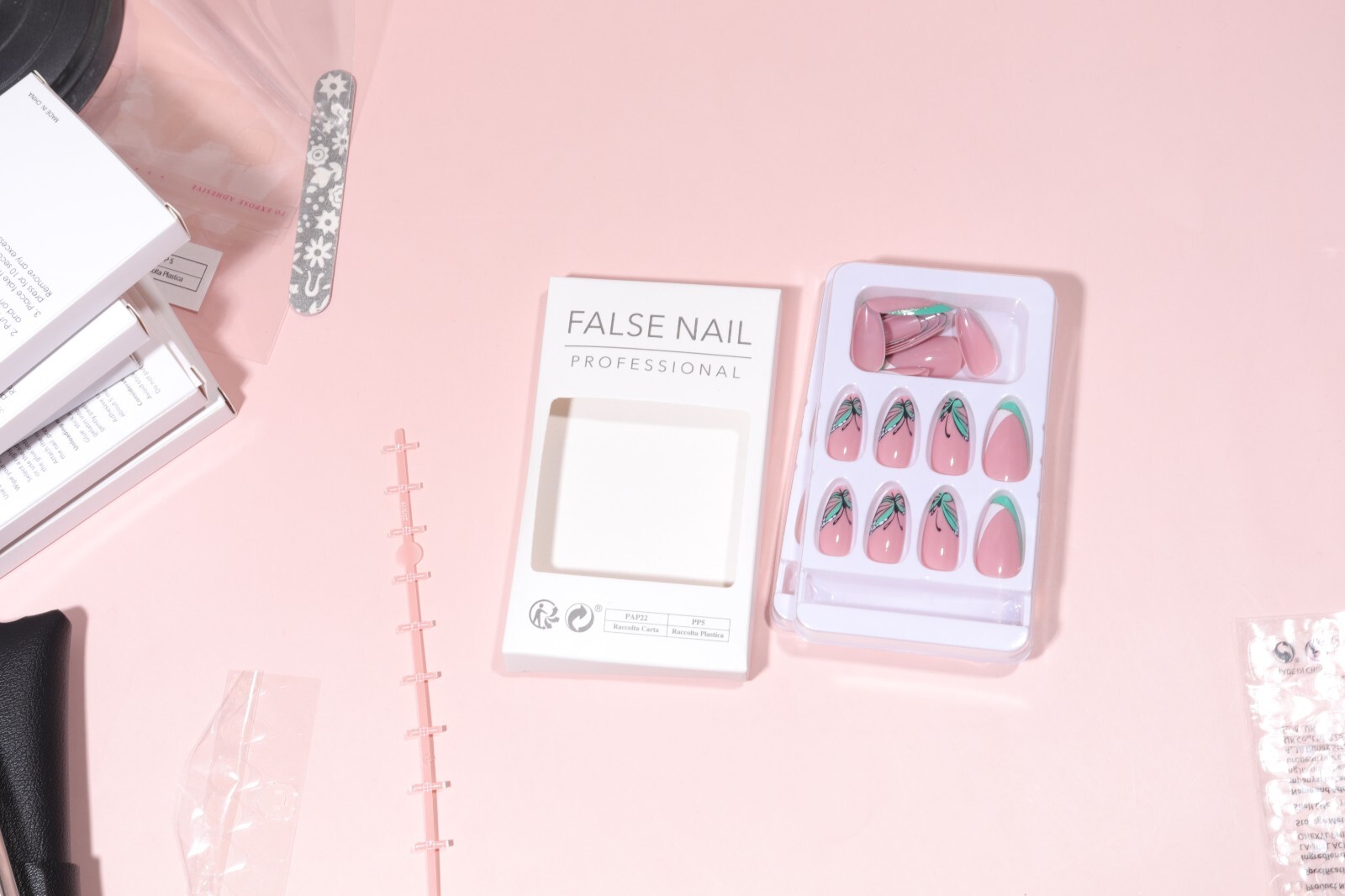 Butterfly Print French Ballerina Press On Nails 24 Pcs, Natural Salon Look