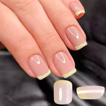 1BOX Candy Color French Short Square False Nails Pink/Green/Purple Full Cover Ma
