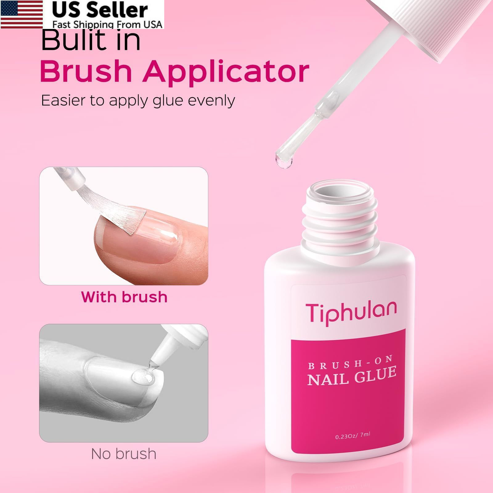 TIPHULAN 7ml Brush On Nail Glue for Press On, 0.23 Fl Oz (Pack of 1), clear