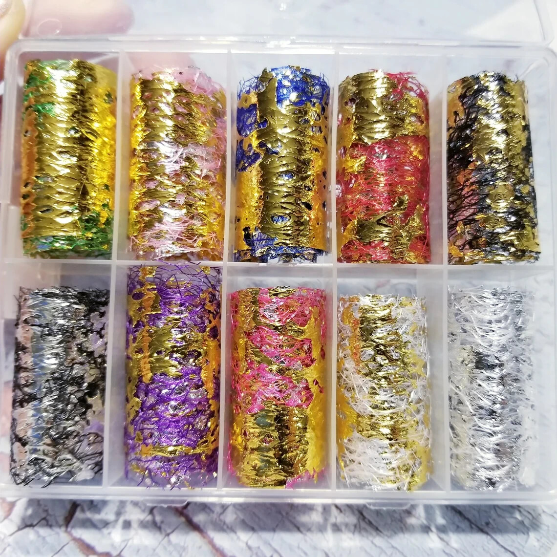10 Rolls Nail Foil nail Art Accessory with Storage Container Manicure Sticker