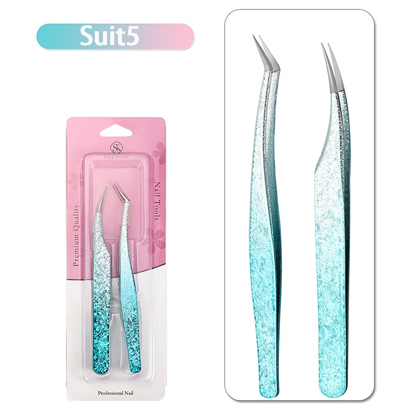 2PCS Eyelash Tweezers Eye Lash Clip Remover Tool False Extension Curved Pointed