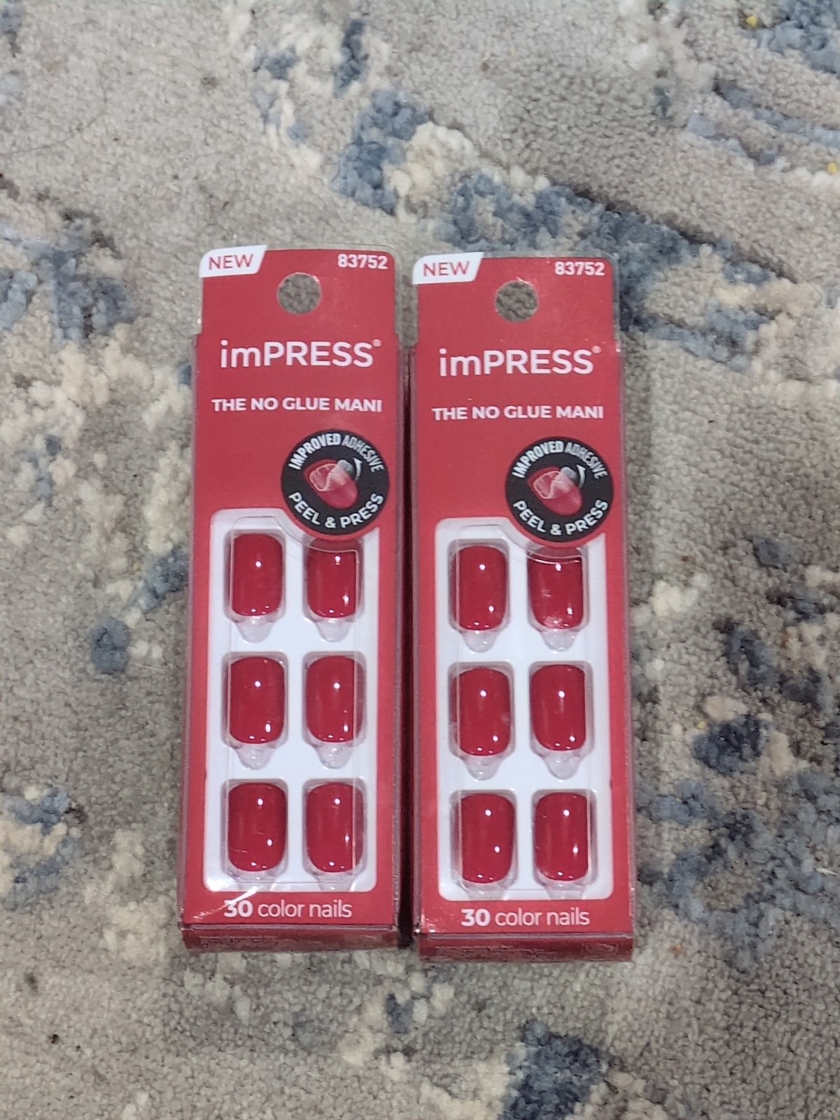 2-PK ImPress The No Glue Mani 30 Color Gel Nails -13 REDDY OR NOT- RED Short