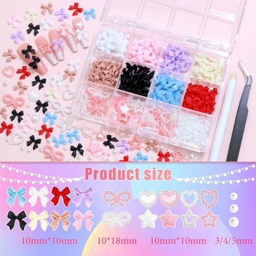Bow Nail Charms and Flatback Pearls Gems Set 01 – 2 Boxes Nail Art Decos