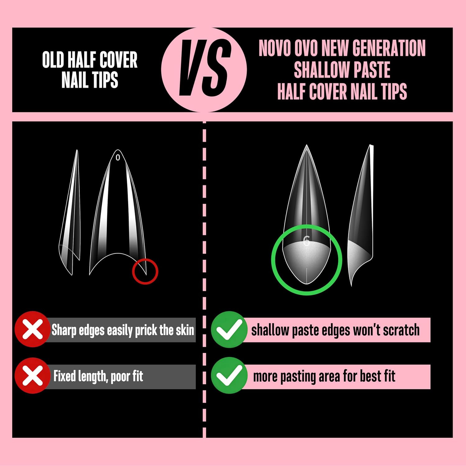 Half Cover Sharp Stiletto Soft Gel Nail Tips, Extra Thick V Shape Shallow Paste
