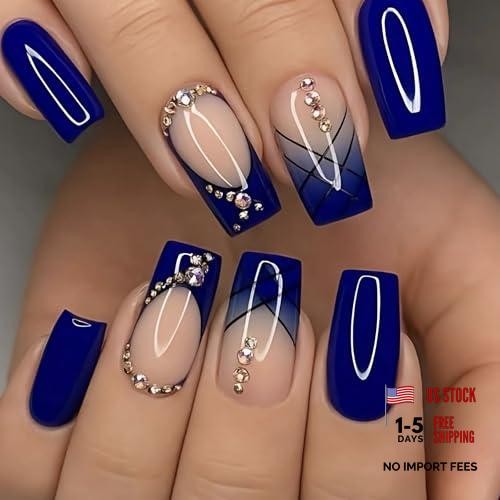 Press on Nails Medium Square – Royal Blue French Tip – 9116 Royalblue
