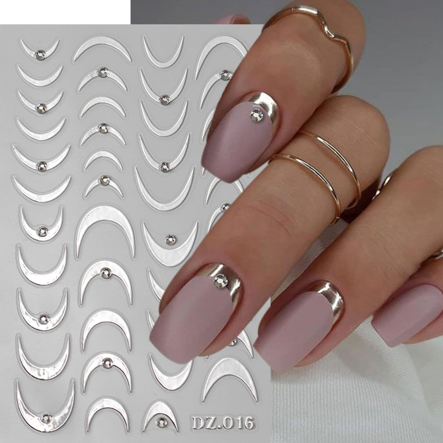 8PCS Line Nail Art Sticker Gold Silver Foil Nail Stickers Nail Art Supplies 3D M