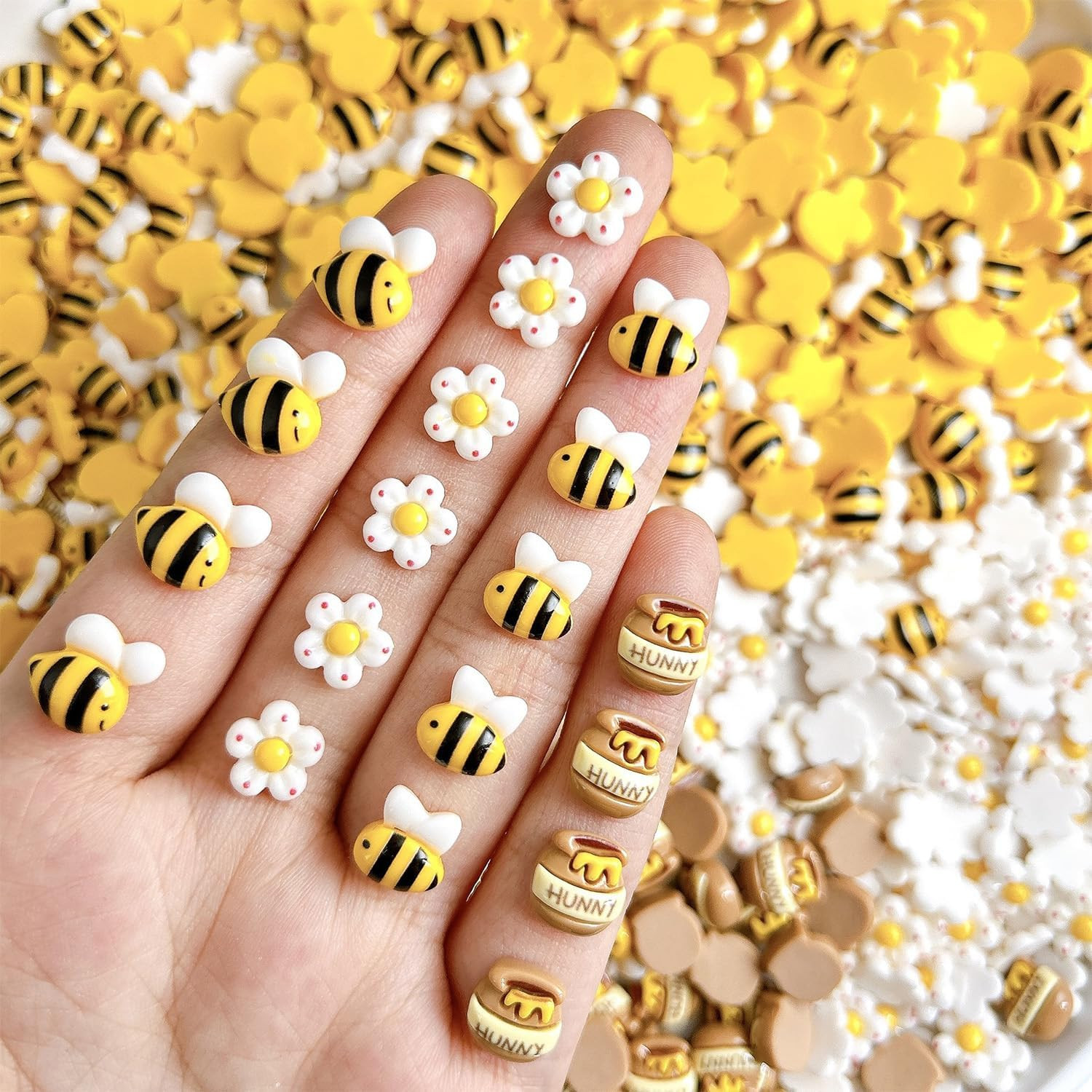 20 Pcs Cartoon Bee Nail Charms for Nail Art Cute Flower Nail Charms Resin