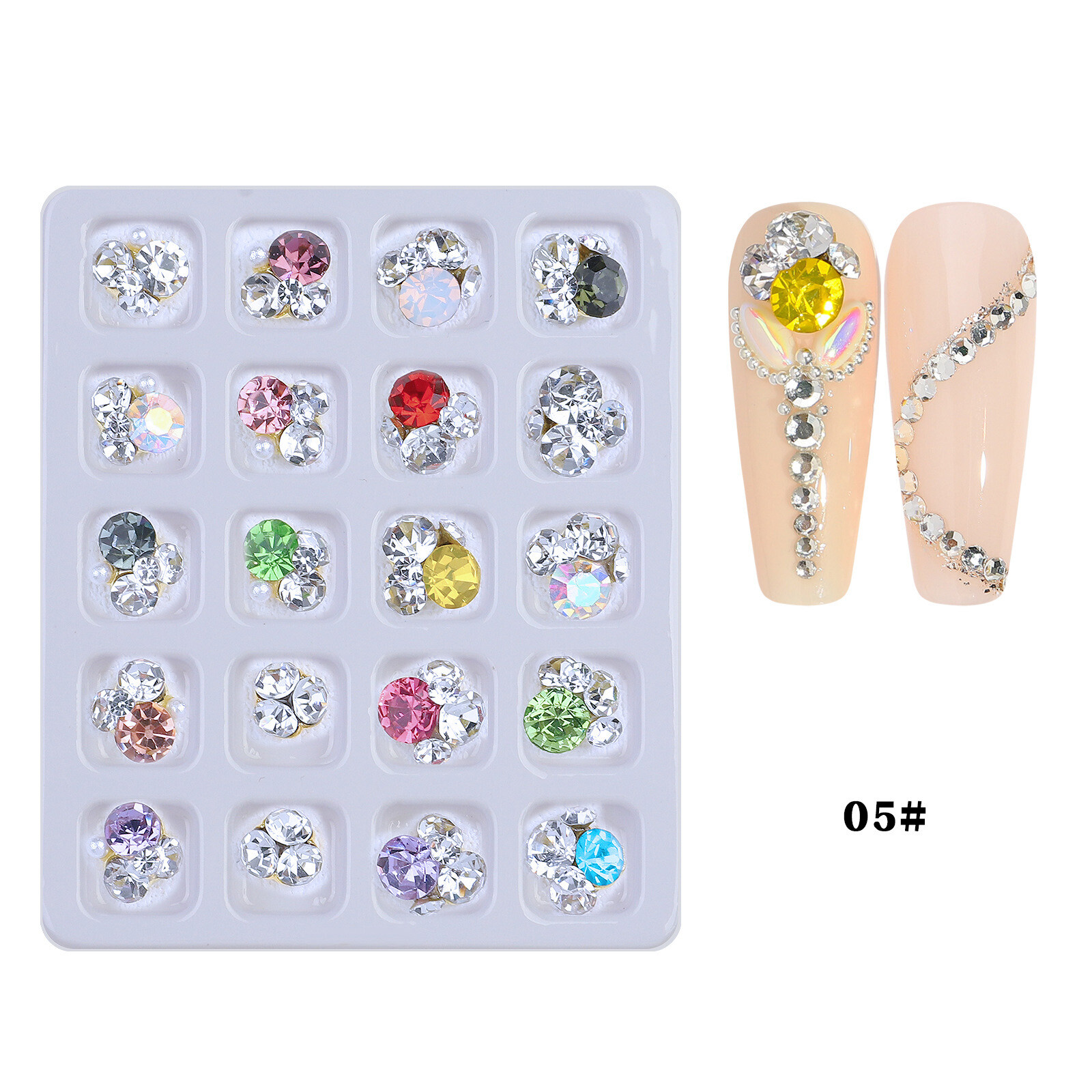20 Grids Nail Art Rhinestones Glitter Heart Diamond Crystal Butterfly DIY Decora
