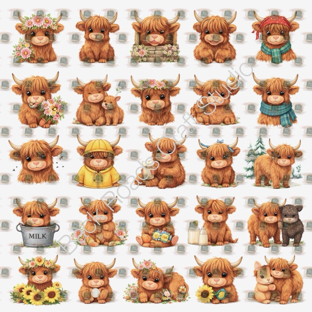 Baby Highland Cows #3 Waterslide Nail Art Decals Set Of 50 Instructions Bonus