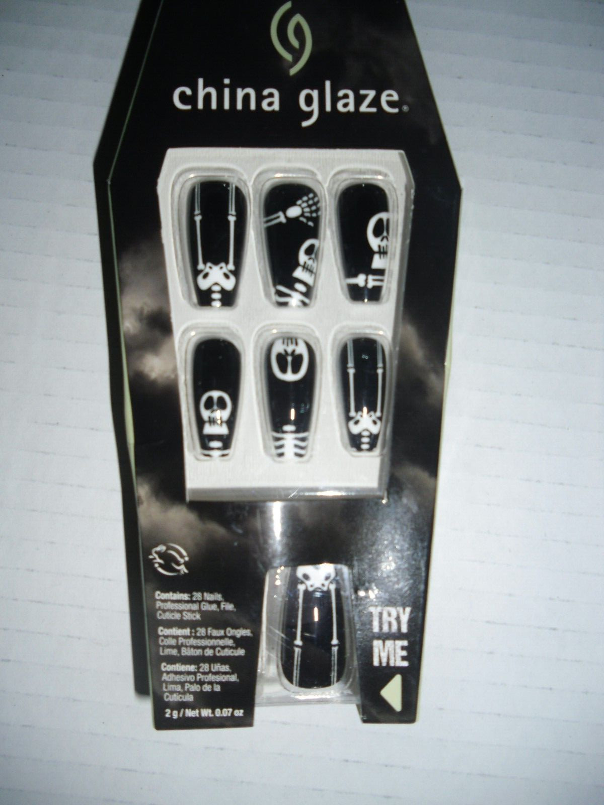 China Glaze Press On Nails 28 Count w/Glue & Nail File L Skeleton Crew NIB