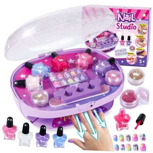 Kids Nail Polish Set for Girls, All-in-One Nail Art Kit – Dryer/ Glitter