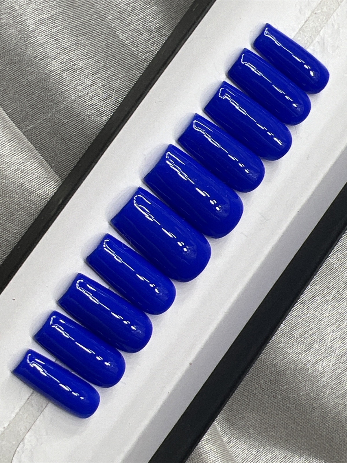 🫐 CUSTOM Gel Press On False Nails, BLUE SQUARE NAILS, 10p set M w/ FULL KIT