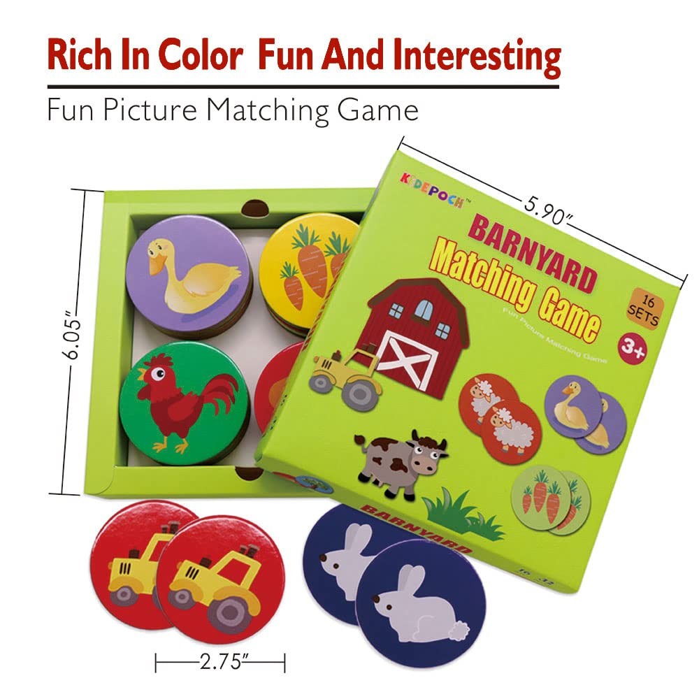 KiDEPOCH Memory Match Game – 16 Matching Pairs Preschool Small, Mix