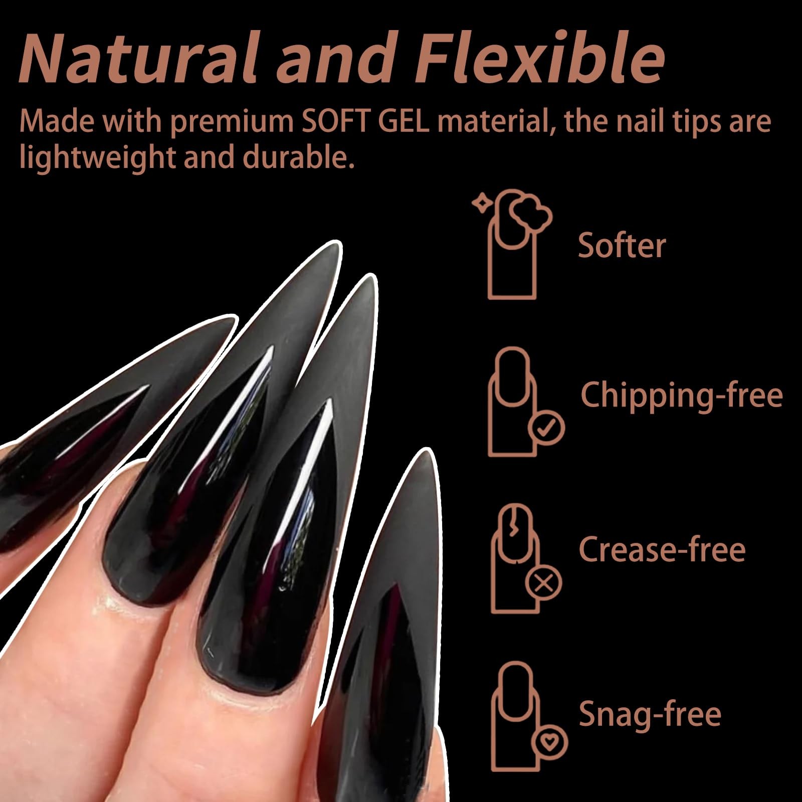 240PCS Stiletto Full Cover Soft Gel False Nails 12 Sizes Clear Matte Nail Tips