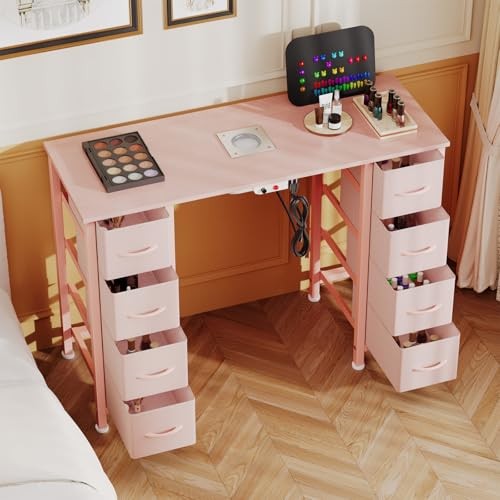 Nail Desk Manicure Workstation with Dust Collector Fabric Drawers