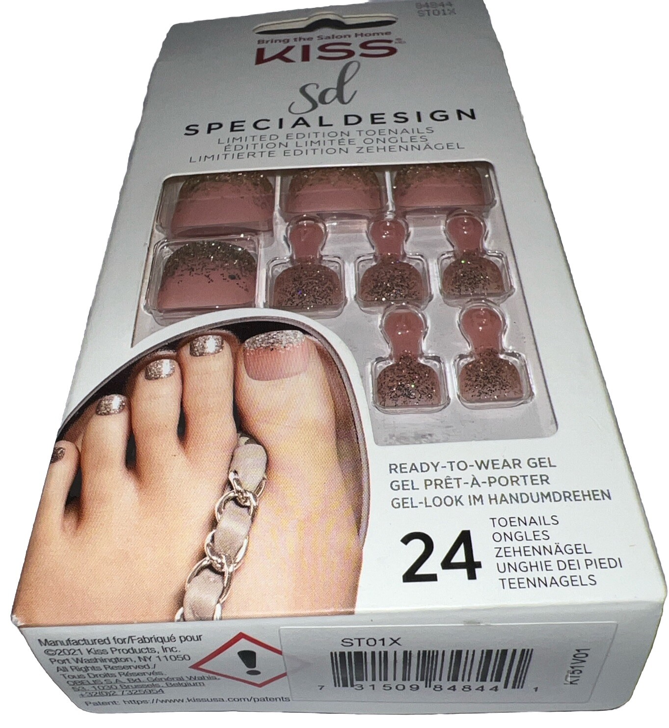 KISS SPECIAL DESIGN Toe Nails #84844 Hot PinkSparkles New See Description & Pics