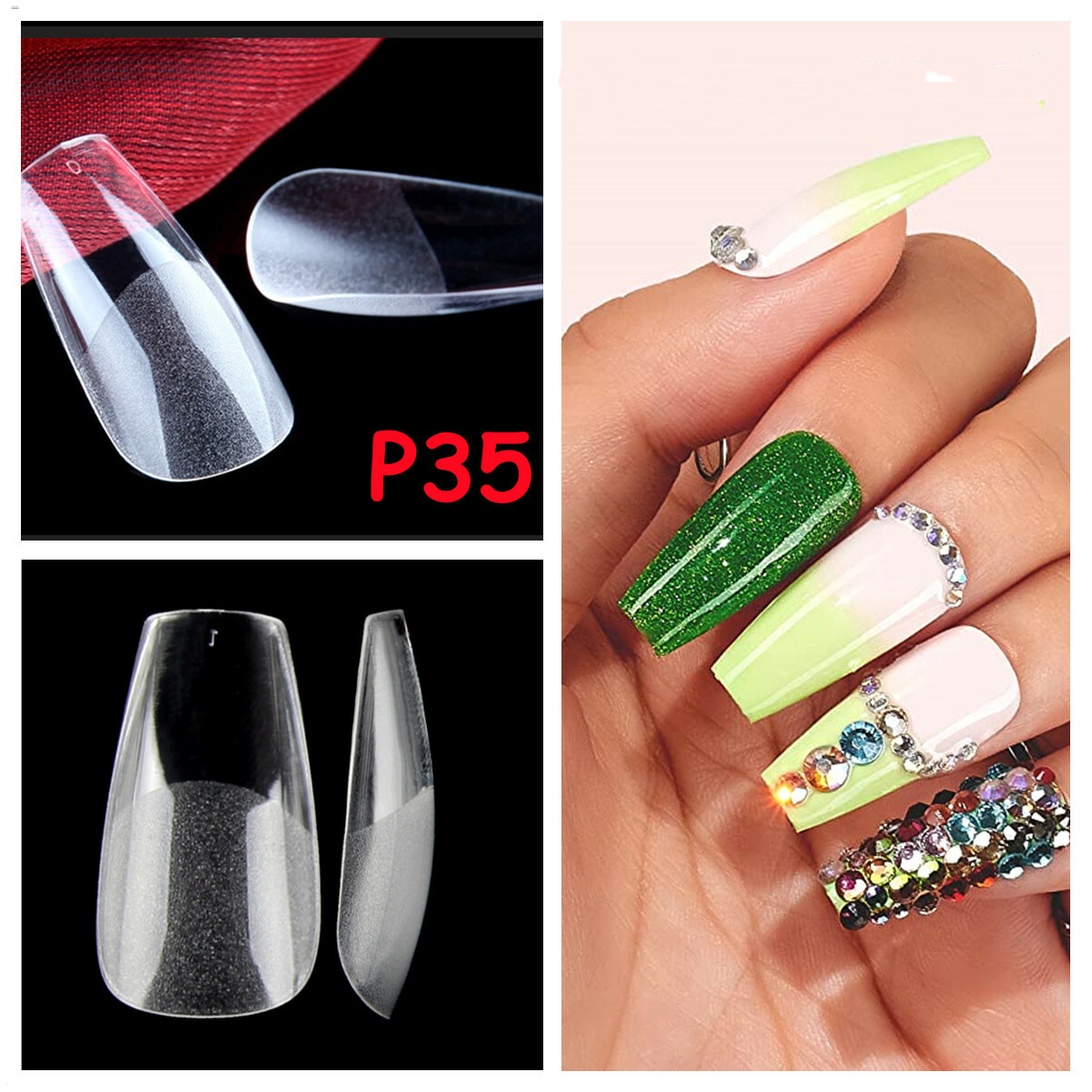 360PCS Medium Oval Coffin Square Acrylic False Nails Full Cover Extension Tips