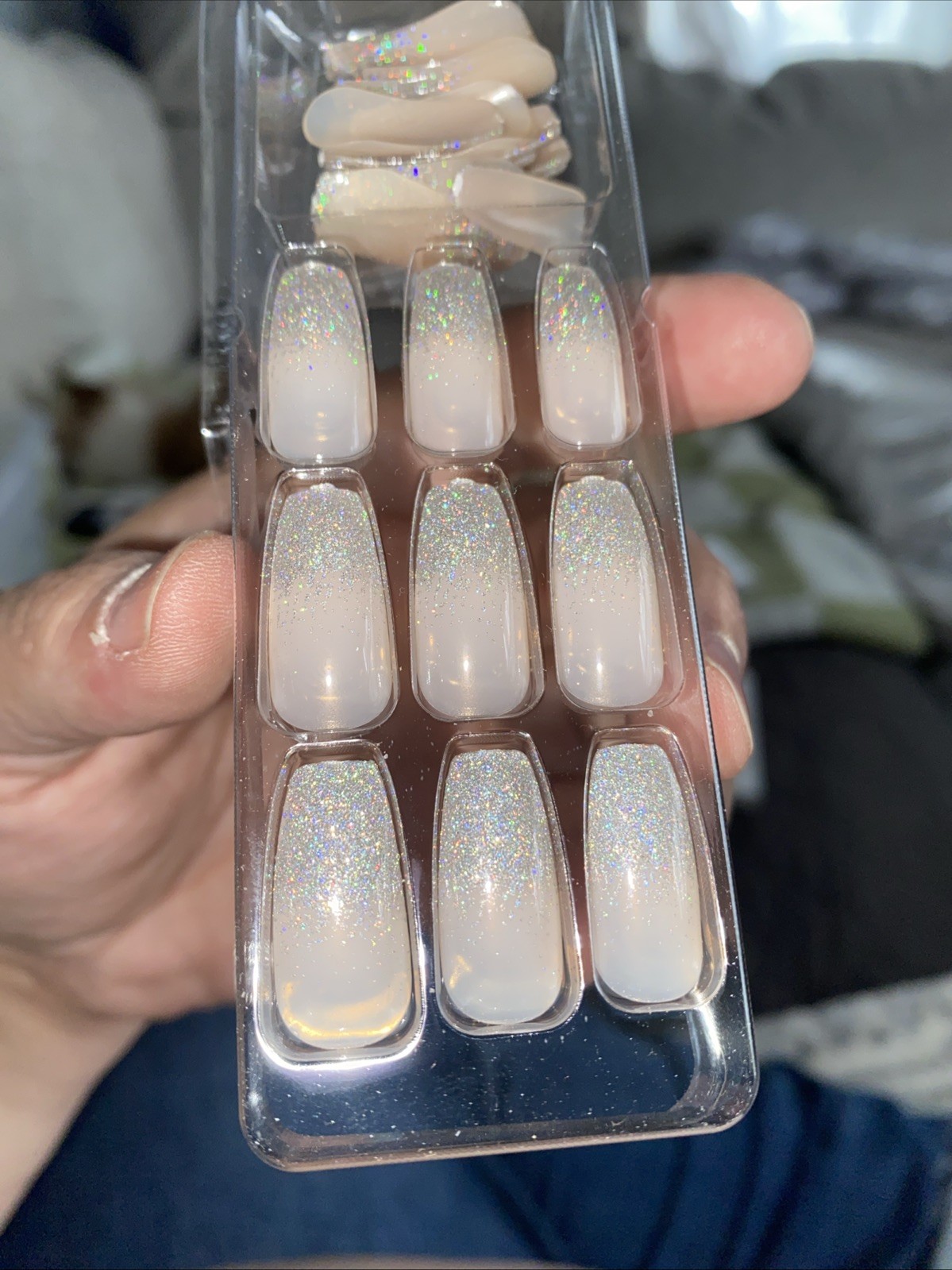 Nailbliss Gel Nail Kit Ombré Silver Glitter French Tip Coffin Medium