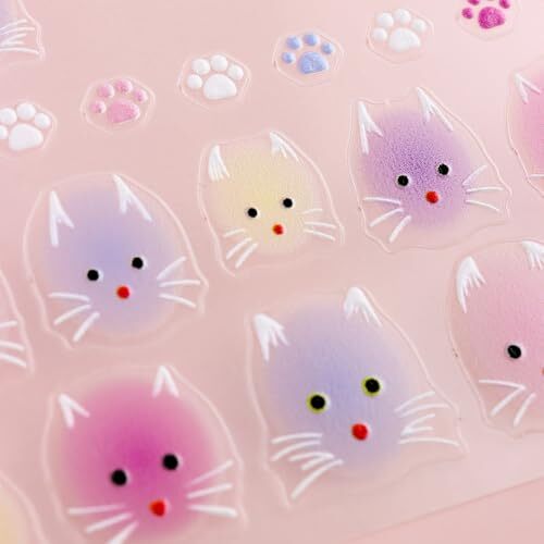 2 Sheets Cute Cat Nail Art Stickers, 5D Embossed Self-Adhesive Colorful Little