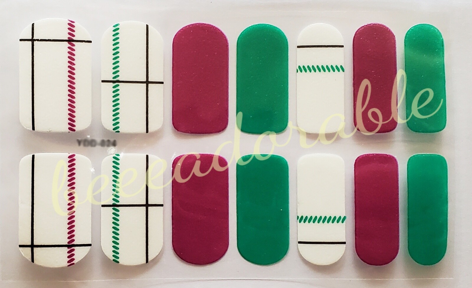 PURPLE GREEN PLAID NAIL POLISH WRAP STRIP STICKER 🇺🇸 Ships from US
