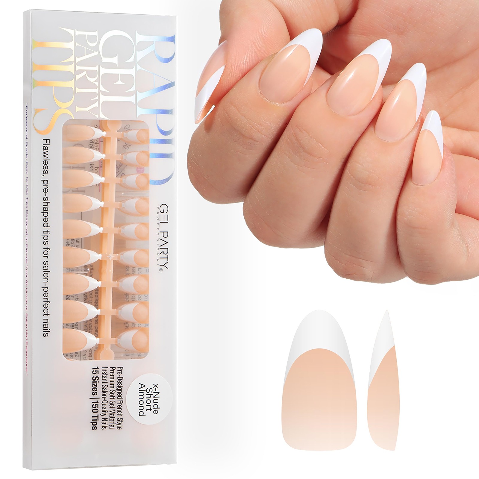 GELPARTY 150Pcs Soft Gel French Nail Tips – Pre-Shaped (x-Nude Short Almond) …