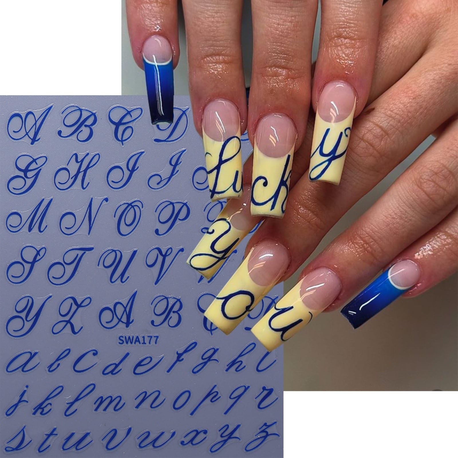 4 PCS 3D Old English Letter Nail Art Stickers Gold Blue Red Black Decals