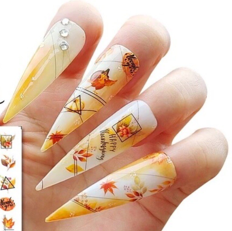 Nail Stickers Art Decal DIY Design 3D Waterproof Colorful Pumpkin Turkey B106
