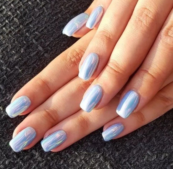 Aurora Candy Light Blue Chrome Nail Powder Pastel Unicorn Mirror Rainbow Effect