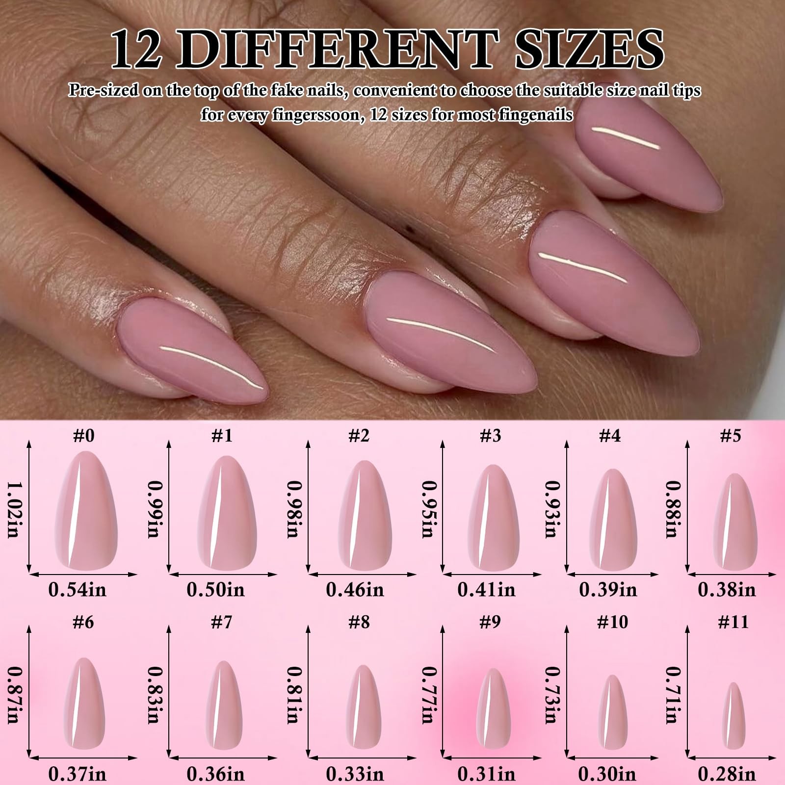LoveOurHome 240pc Nude Almond Press on Nails Medium Fake 0-11, Jelly
