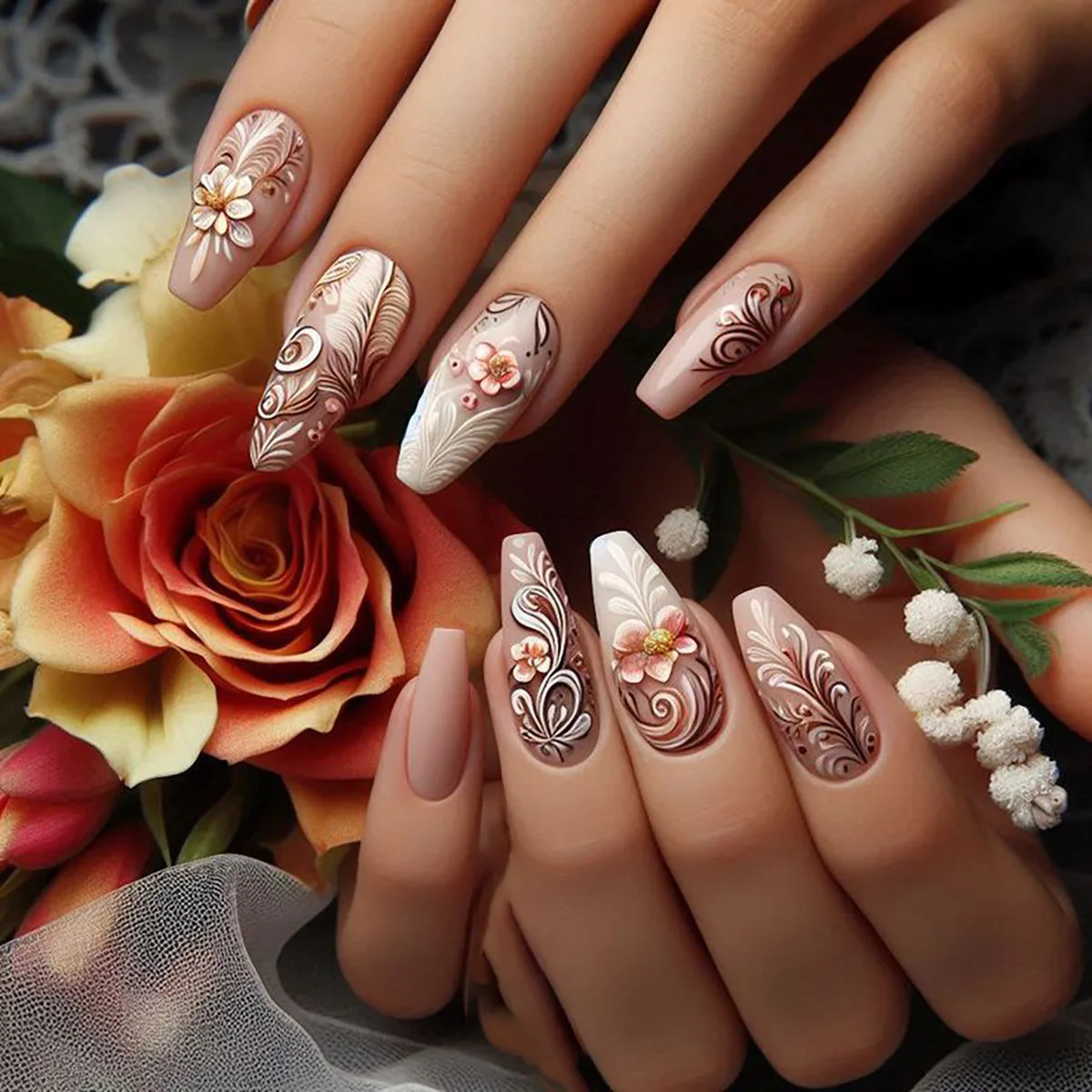 24pcs set Spring Summer Press On Nails Short Medium Long Fake Nails For Women