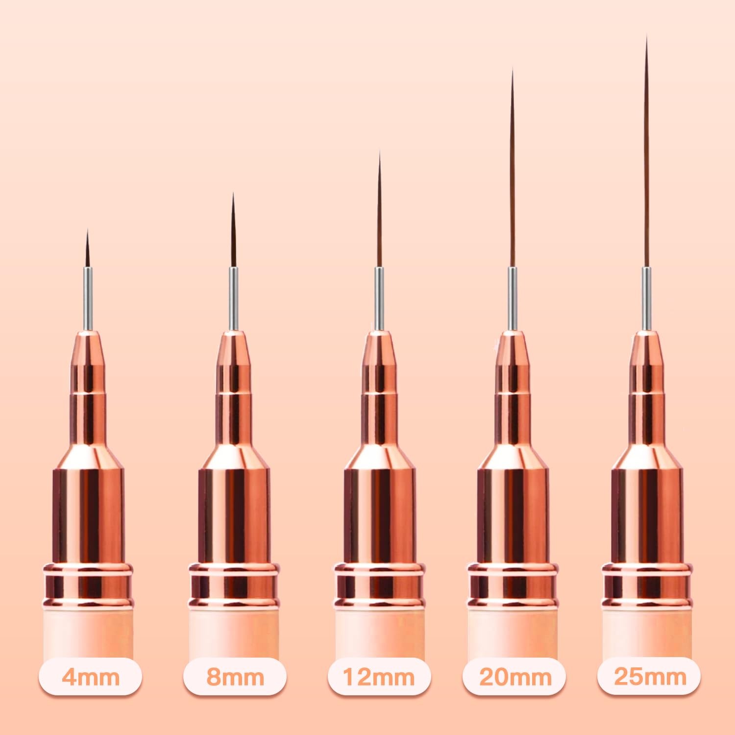 Komall Metallic Nail Art Brushes, 5Pcs Liner Brushes for Nails, Gold | For Long
