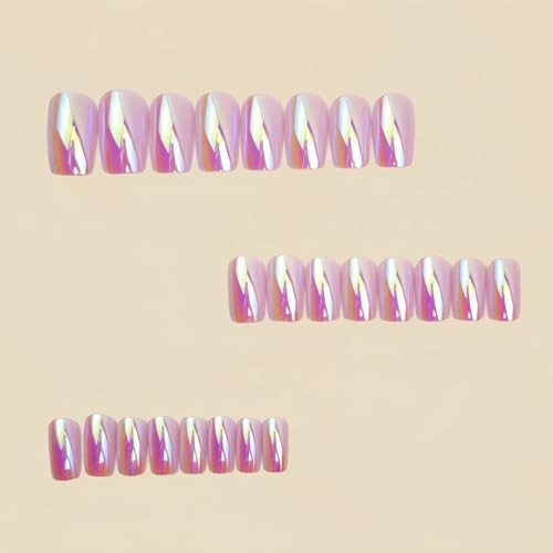 24Pc Chrome Press On Nails Medium Square Fake Nails Metallic normal-nails6