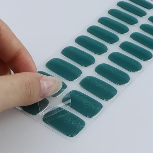Gel Nail Stickers Semi Cured Gel Nail Strips Wraps UV/LED Nails Green Cat Eye