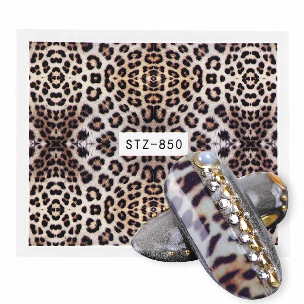 11 Sheets Nail Art Water Decal Stickers Transfer Brown Leopard Animal Print NS28