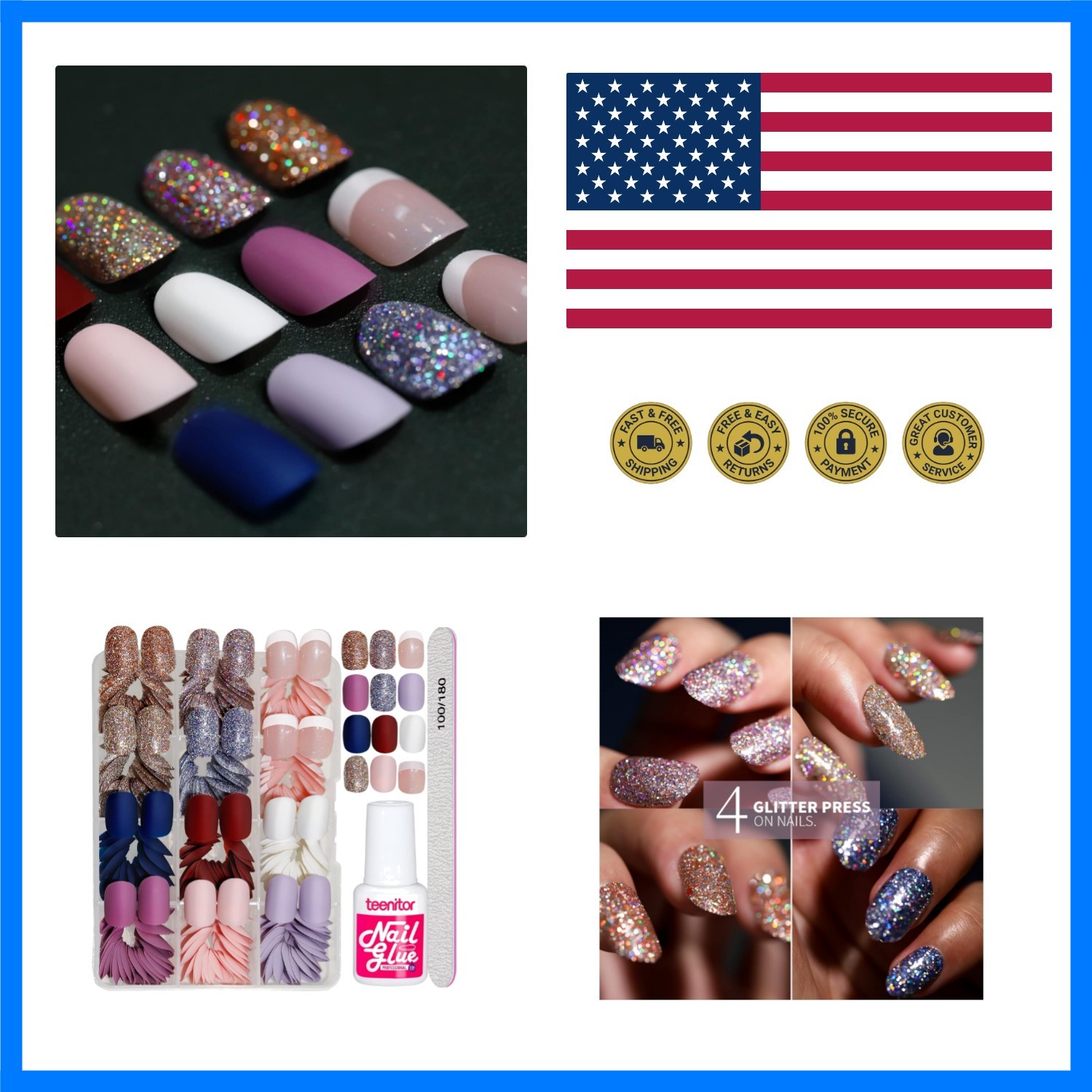 Matte Press on Nails, 288pcs Acrylic False Nails, Short Round & Square French…