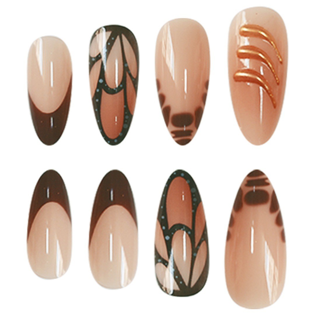 Mocha Gradient Metal Butterfly Abstract INS Style Press On Nails Wholesale