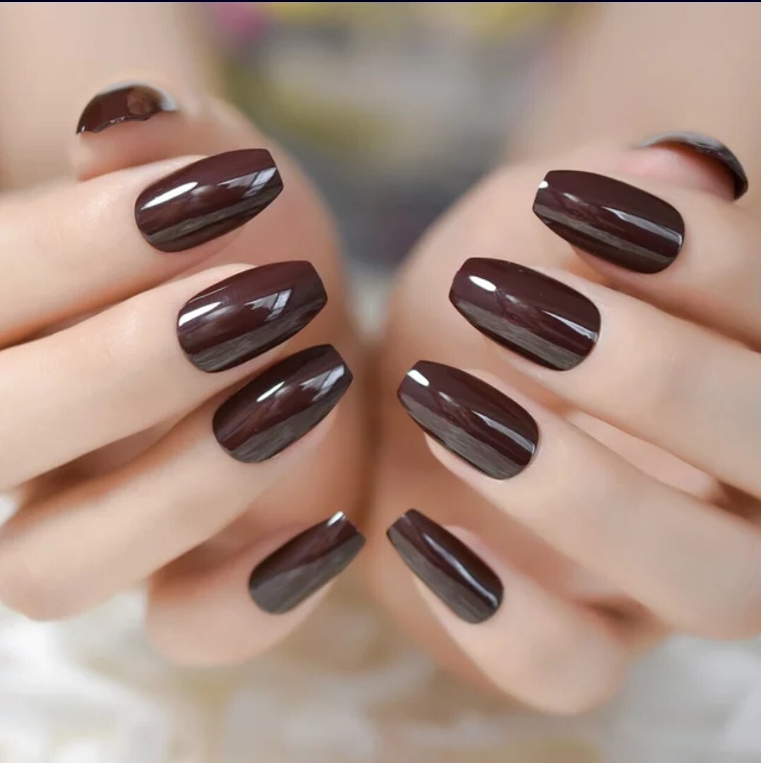 Dark Blood Red Brown Purple Press On Nails Goth alt glue on kit Coffin Medium