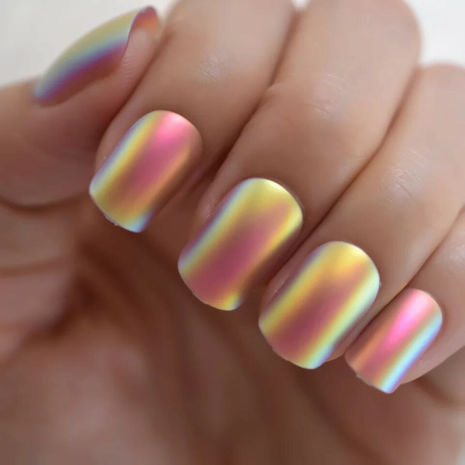 Holographic Press on Nails Sunset Rust Matte Metallic with glue
