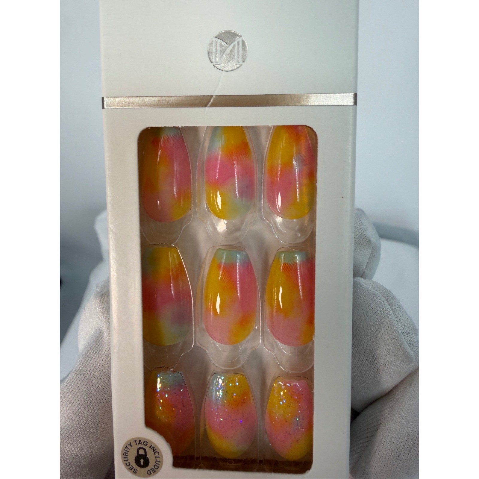 KISS imPRESS Press-On Manicure 90437 Pink Yellow Tie Dye Medium Coffin 105-39