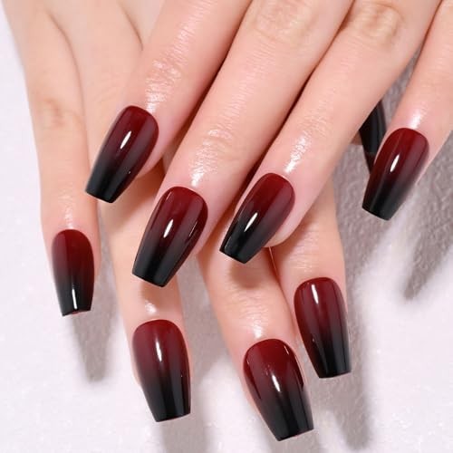 Black Dark Red Ombre Glossy Press on Nails 30 Pieces (Pack of 1) 045-OMBRE