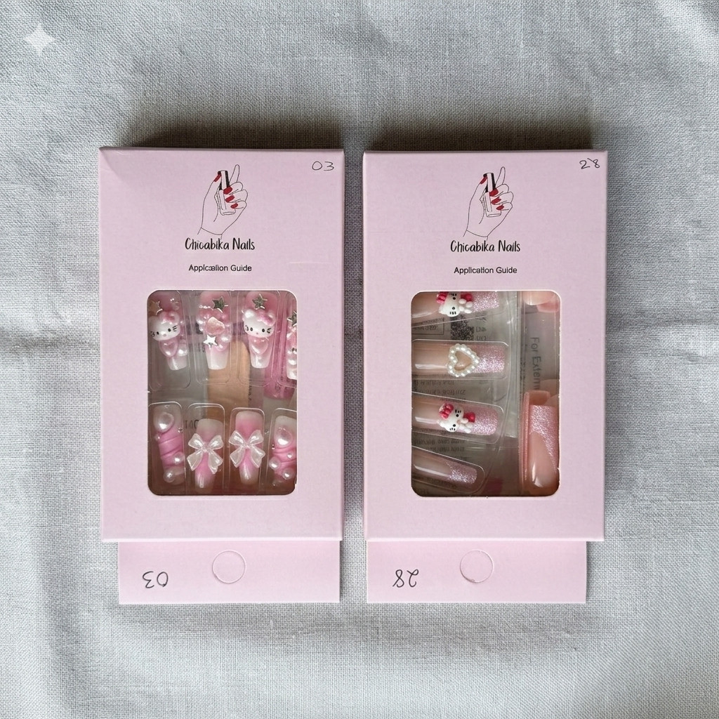 Hello Kitty and Hearts Press On Nails – 2 SETS 24 Pieces Each – Pink Design NEW