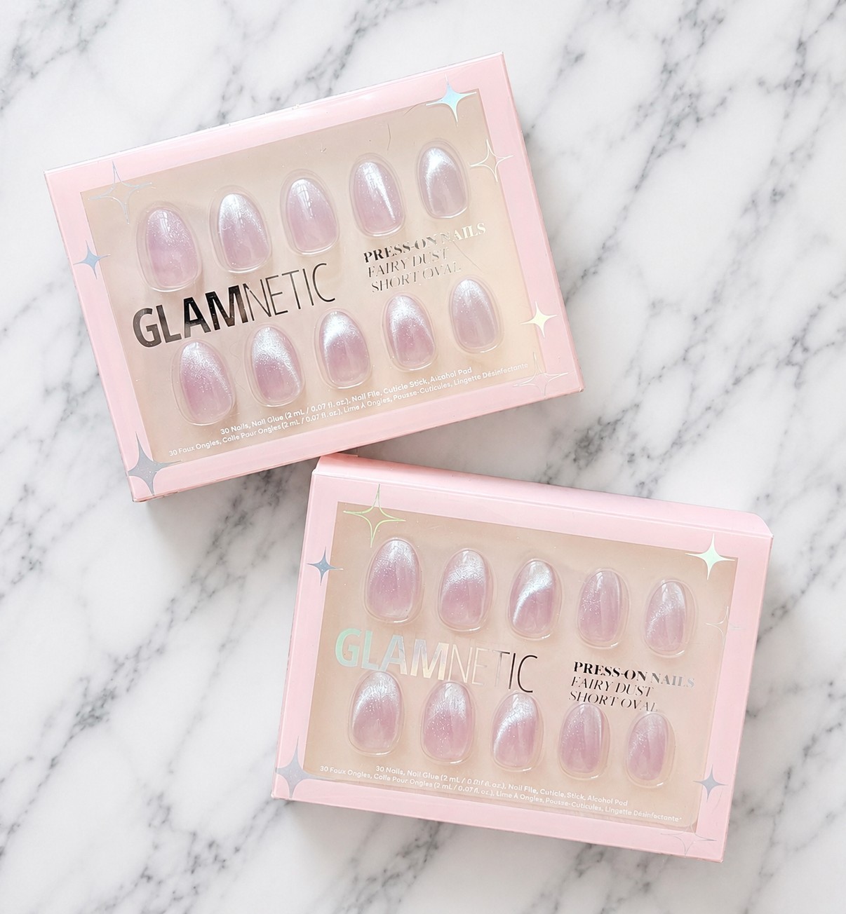 2 sets Glamnetic FAIRY DUST Short Oval Press-On Nails 30 Nails Each & Glue NIB!
