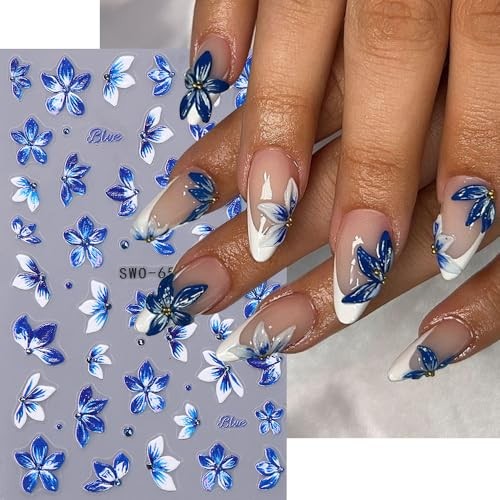 2Pcs 3D Embossed Flower Nail Stickers for Nail Art Self Adhesive Flowers W4