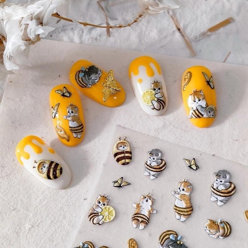 5D Bee-Cat Nail Stickers, Cartoon Nail Decals, Embossed Nail Decal Art (79)
