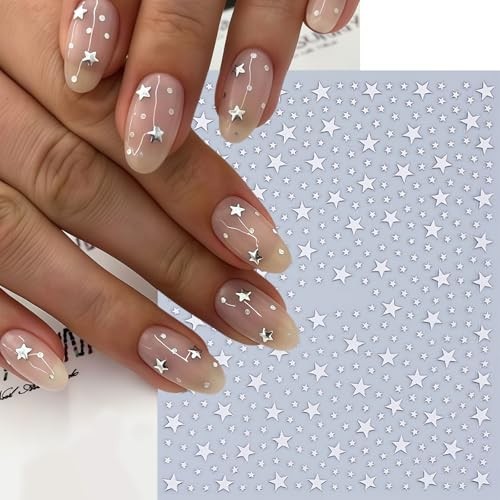 8 Pcs Star Nail Stickers 3D Self-Adhesive 3D Shiny Stars Glitters Nail star