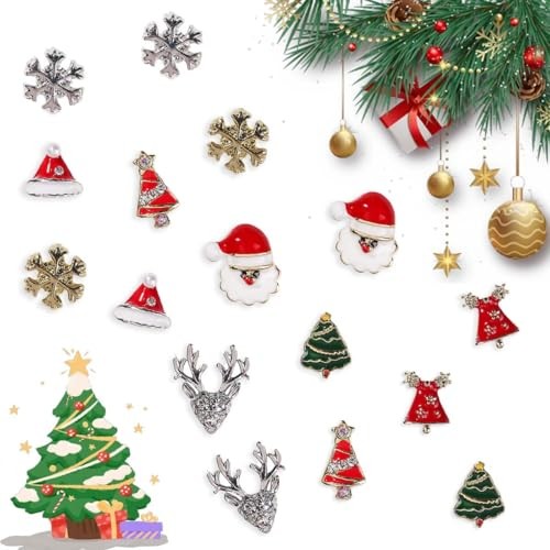 16Pcs Christmas Nail Charms Shiny Christmas Tree Nail Art Nail Charms 07